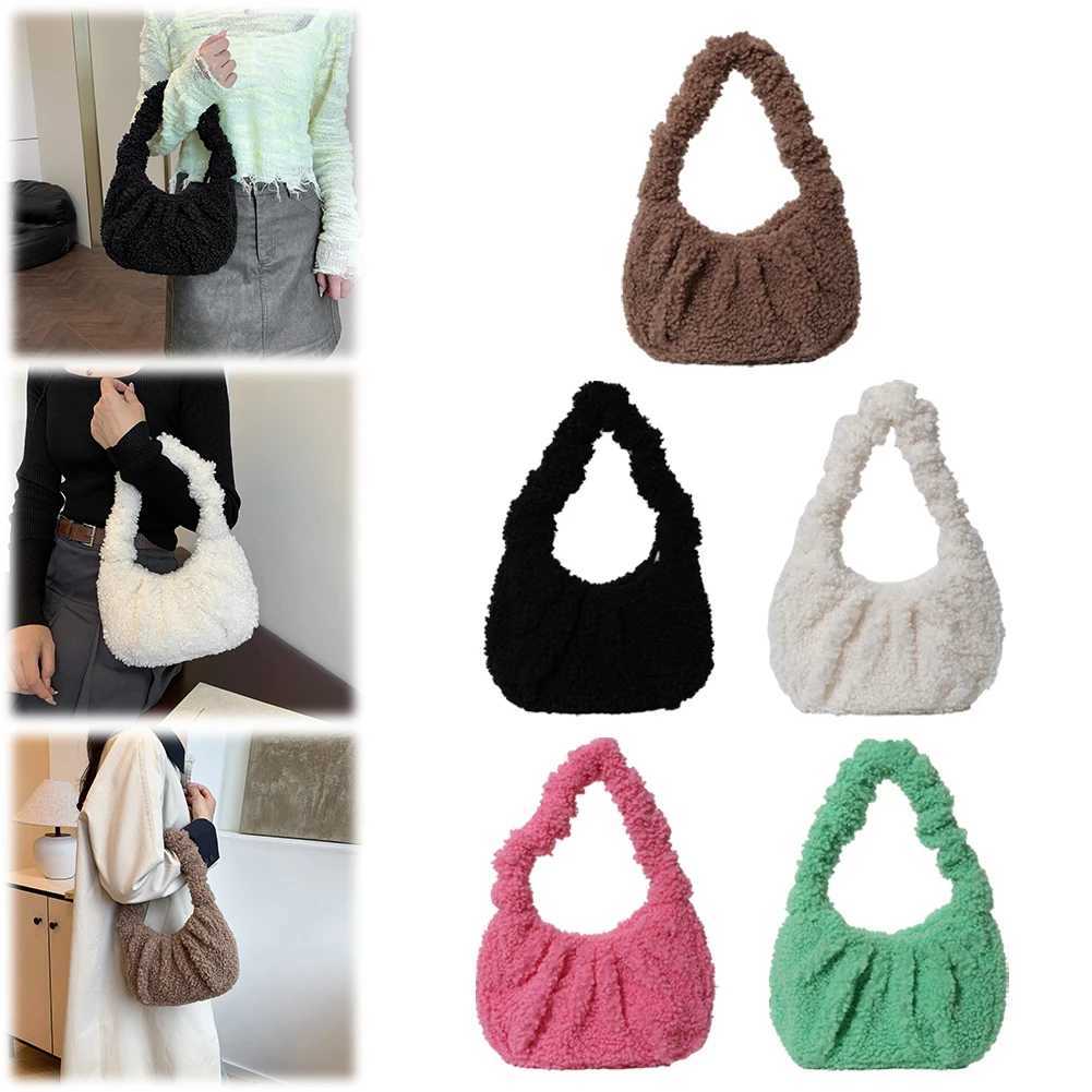 Furry Tote Bag Small Ruched Hand Purse Lambswool Cute Mini Faux Fur Winter Fuzzy Pursess and Handbag for Ladies Lady 241014
