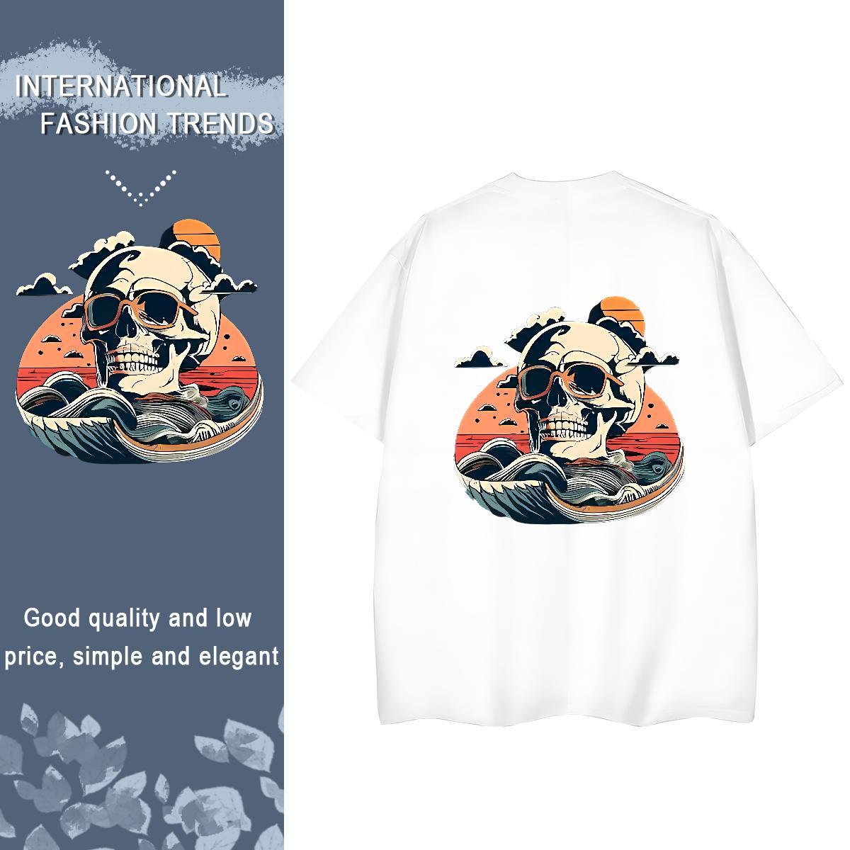 Stylist Women T Shirts 100% Cotton 230g Breathable Street Casual skull Lady T shirt Loose Black Oversized Clothes Shirt