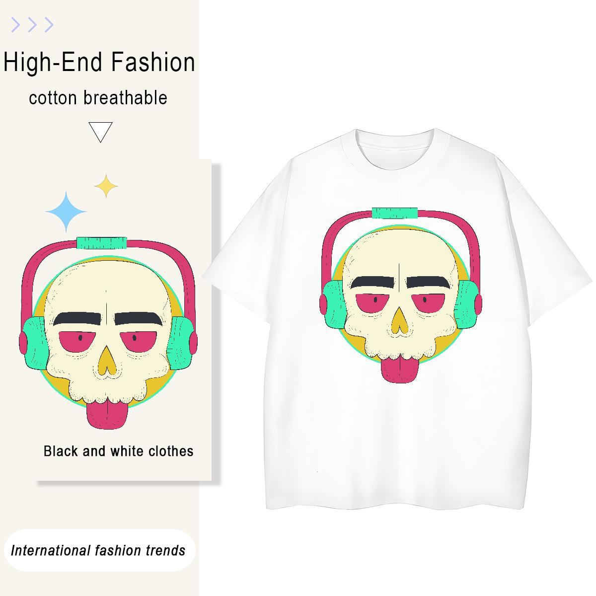 Brand T Shirts Women 100% Cotton 230g Breathable Spring Summer skull Woman Tshirt Loose fit White Plus Size Wear