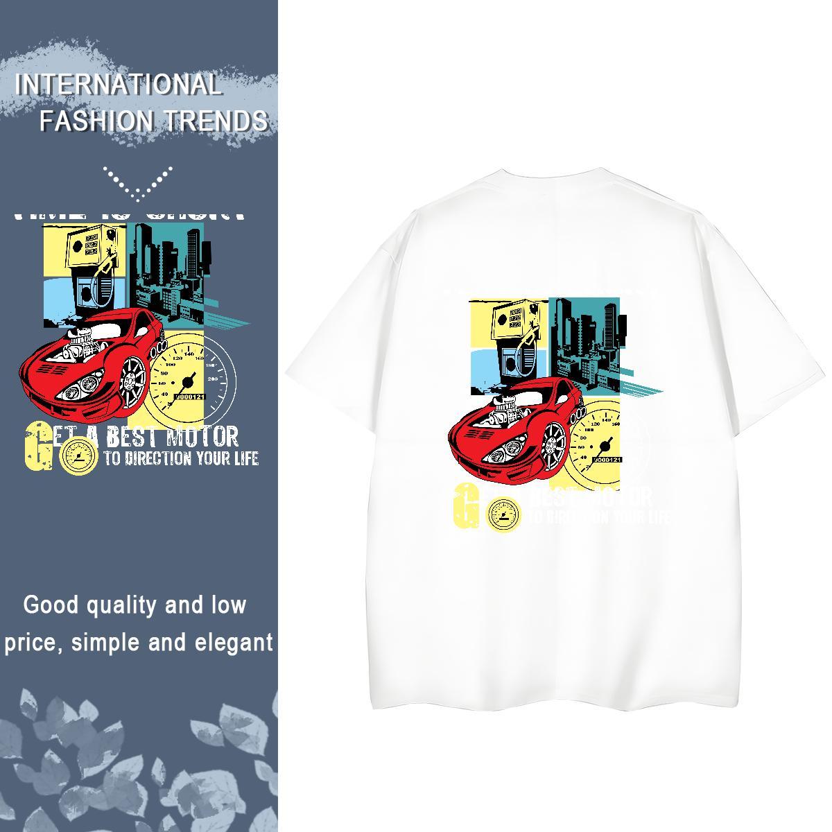 2024 Casual T shirt 230g Cotton Breathable Crew Neck Home Outdoor car Tshirt for Man Woman Popular Cartoon Print Tees Shirts