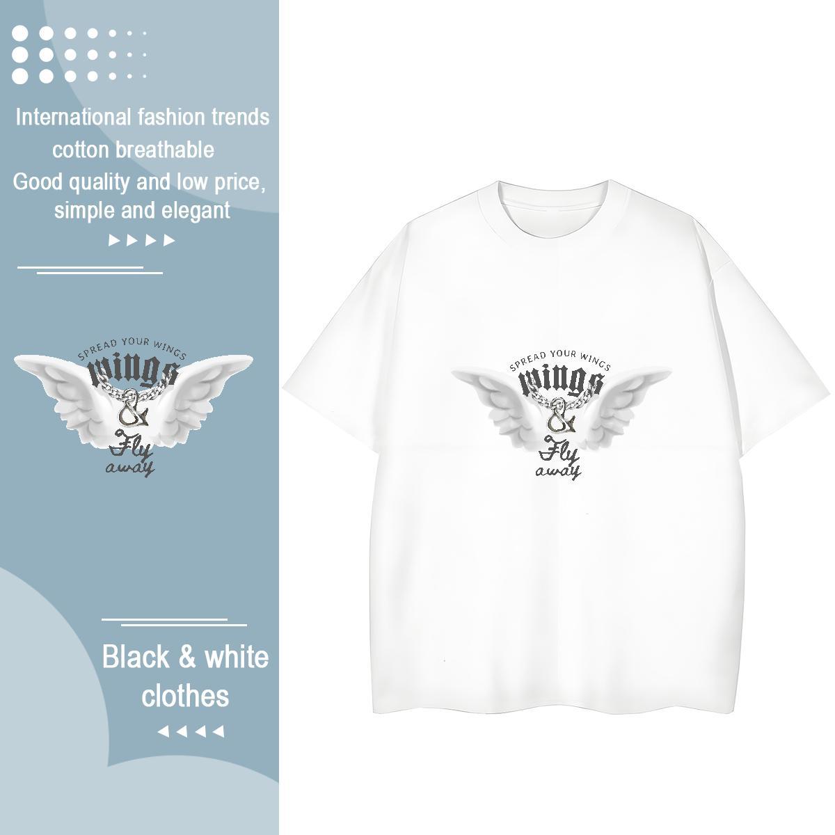 Fashion New T shirt 230g Cotton Short sleeve Soft Daily Outfit wing Lady T shirt Nice DIY Anime Printed Tops Shirt