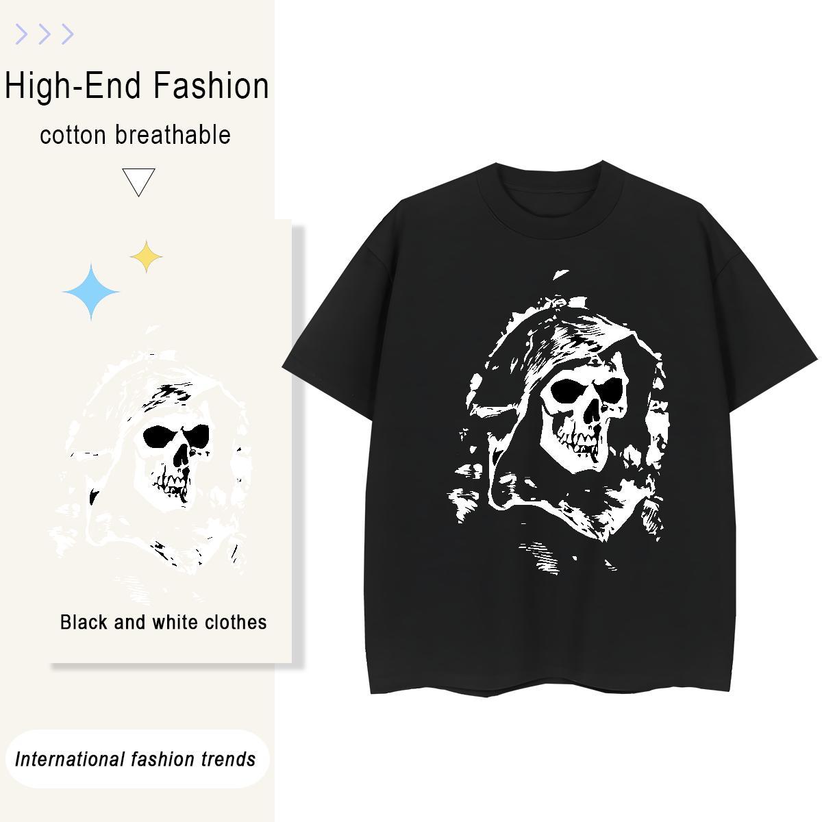 Custom Women T Shirts 100% Cotton 230g Crew Neck Street skull Woman Tshirt Brand Graphic Tops Shirt