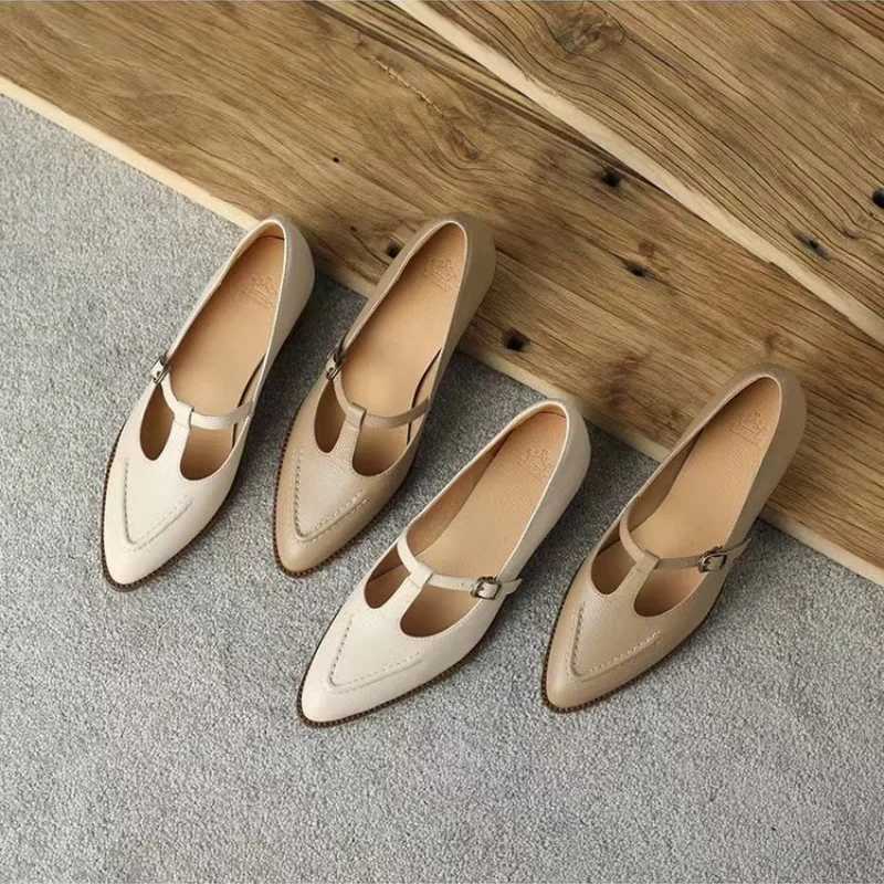 Women Leather High heeled Sandals Summer New Fashion Pointed Toe Thick Heel Women Elegant Shallow Ladies Office LoafersLX241014