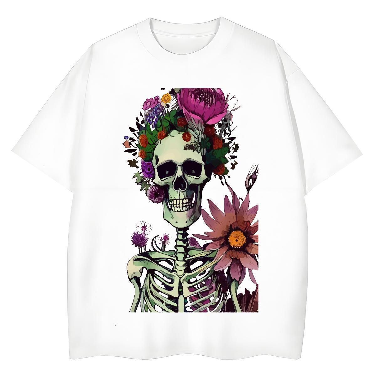Casual New T-Shirts 230g Pure Cotton Breathable Short Sleeve Sports Casual skull Woman Tshirt Loose Customized Tshirts