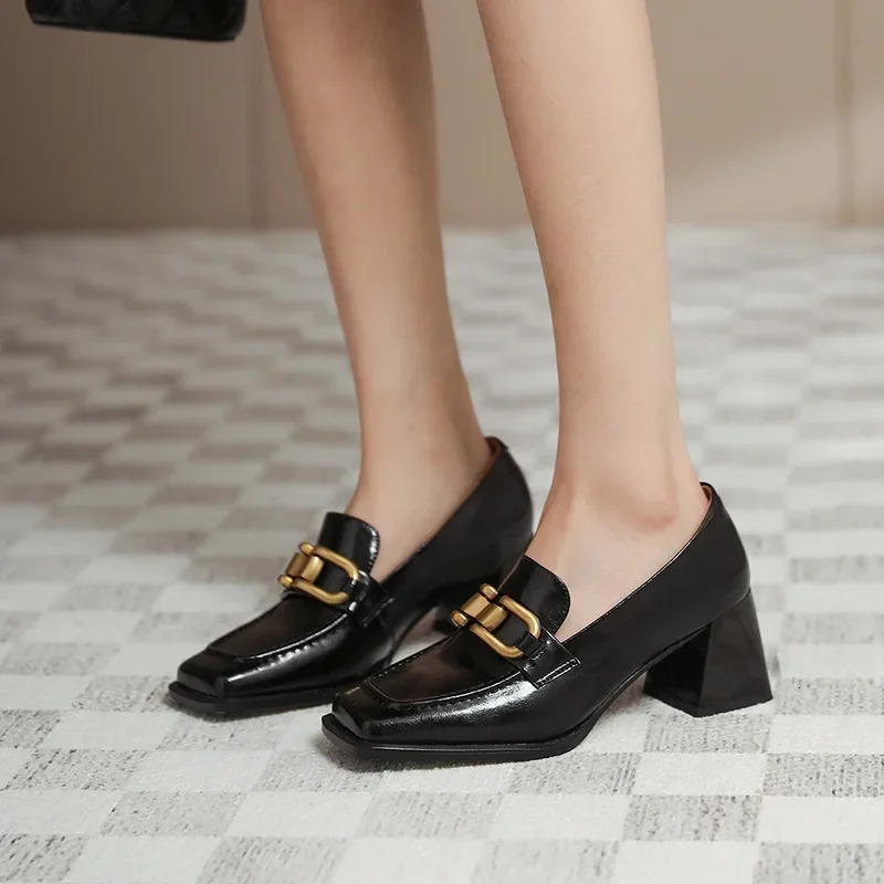 Square High Heels Loafers Women Autumn Chunky Platform Pumps Woman Slip on Black Jk Uniform Shoes Mary Janes Zapatillas Mujer 241014