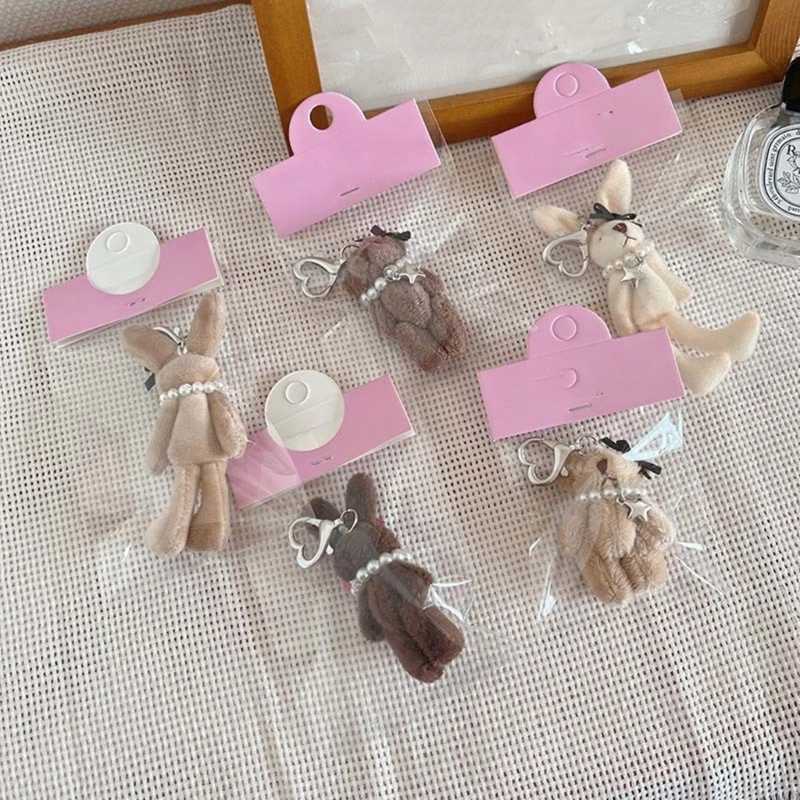 Bow Rabbit Keychain Animal Bear Bag Charm Plush Keychain Y241014