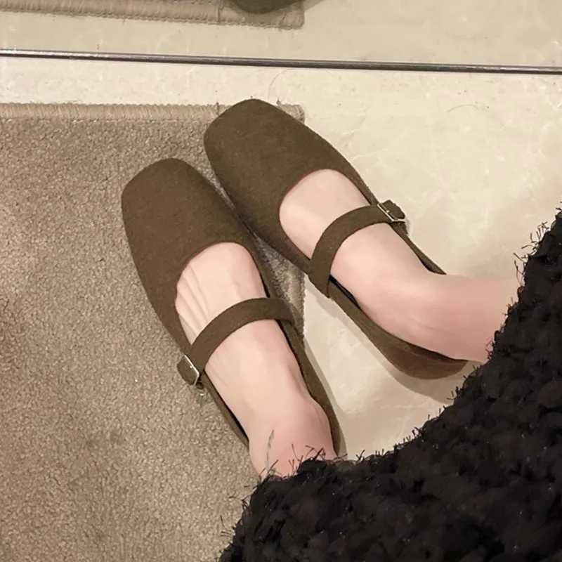 Womens Felt Mary Janes Shoes Square Toe Ballet Flats for Female New Fashion Buckle Strap Ladies Shoes Spring Autumn 1772CLX241014
