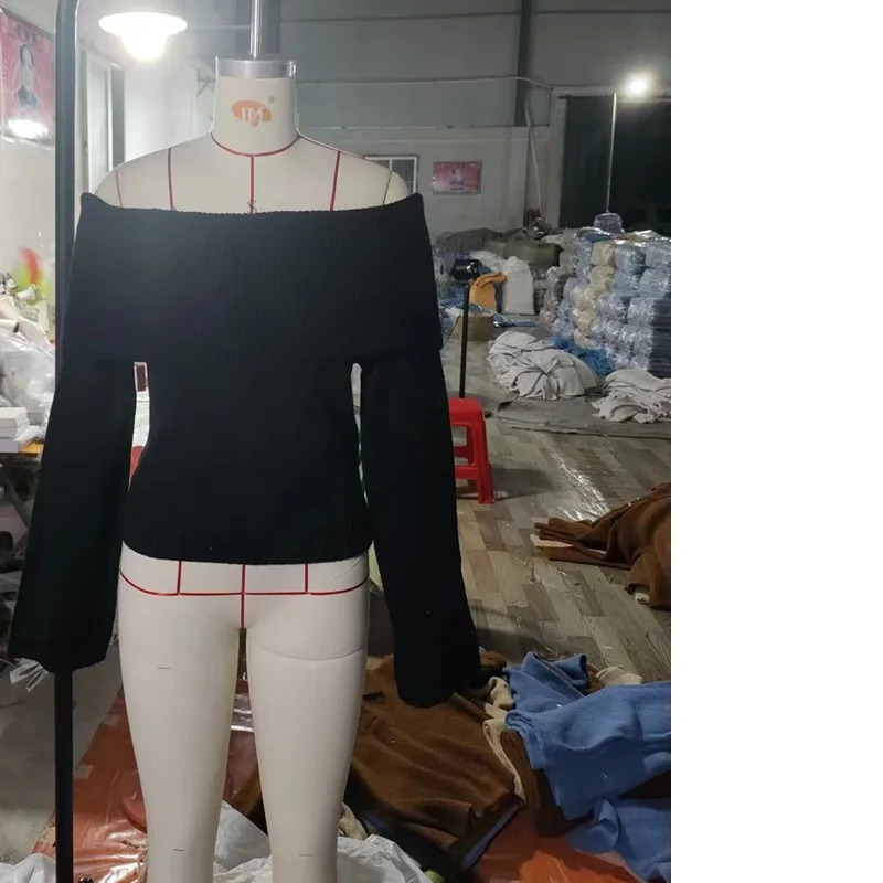 2024 Womens AutumnWinter Sweater One Line Neck Slim Fit Fashion Sexy Knitted Long Sleeves Casual Elegant Solid Color 241011