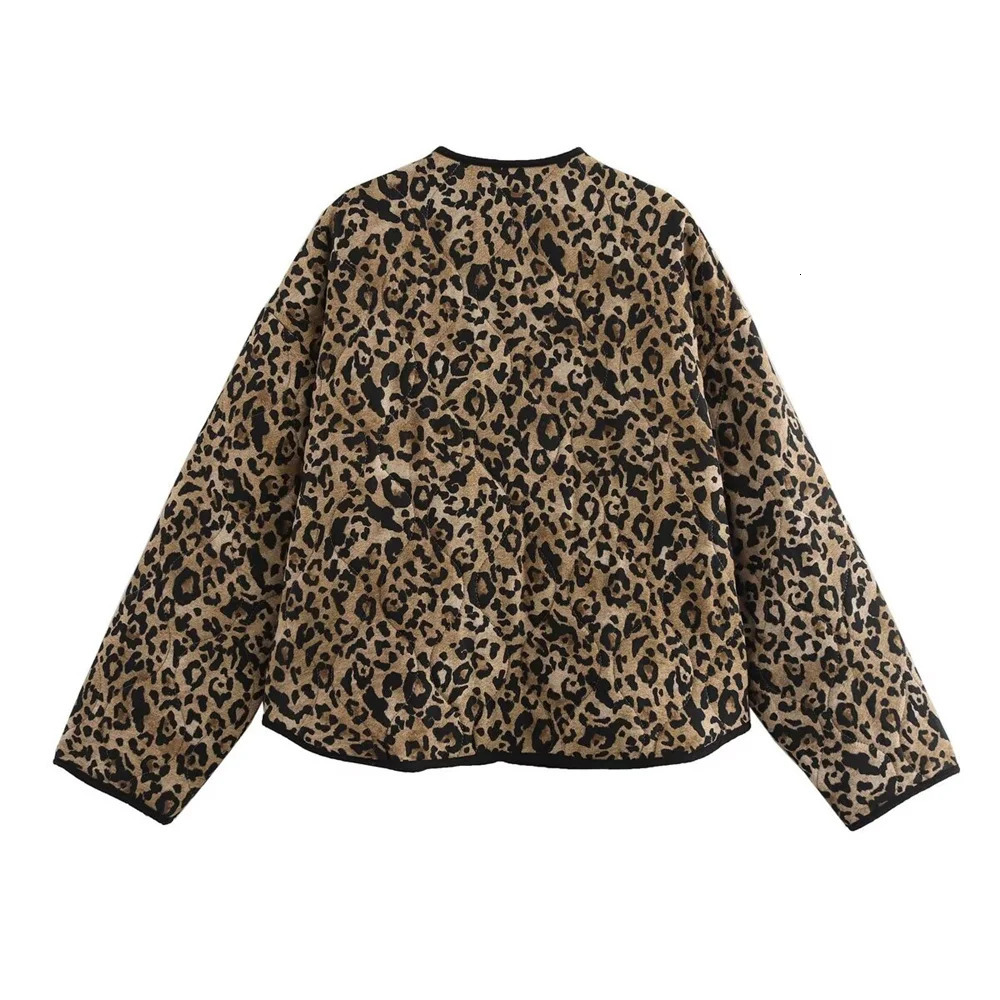 PB ZA 2024 early autumn womens fashion animal print round neck long sleeve singlebreasted cotton jacket coat 241011