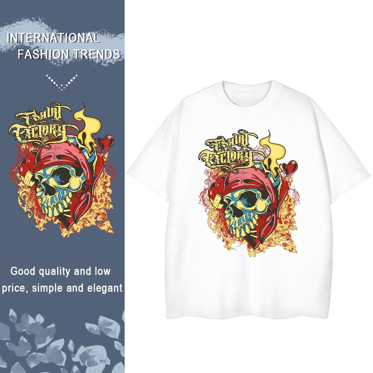 Fashion Casual T Shirt For Woman 230g Cotton Short sleeve Soft Hip Hop Street skull Unisex Tshirts Comfortable Black Oversized Clothings