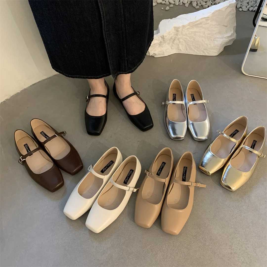 2024 Spring New Women Mary Jane Shoes From Square Toe Shallow Slip Ladies Flat Shoes Soft Sole Outdoor Dress Ballerina Y250221