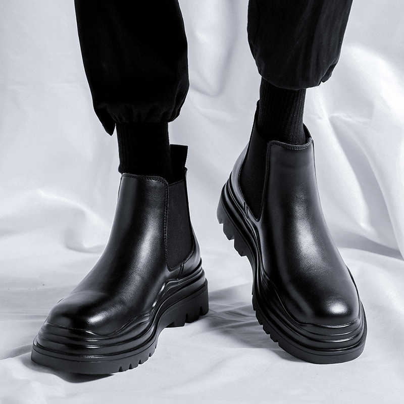 Martin Boot Trendy British Style Chelsea Mens Boots Spring Chimney Boots Mid Top Green Bottom Martin Boots Fashion Boots 240927