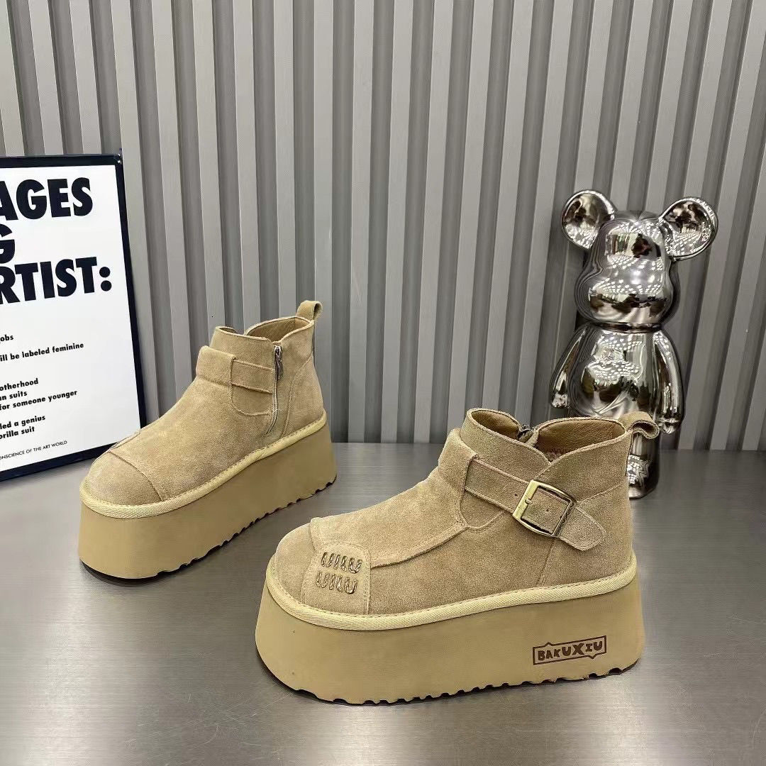 Bakuxiu Internet Famous Anti Fur Genuine Leather And Veet Haken Women's 2024 Winter New Item Sponge Bottom Cotton Shoes