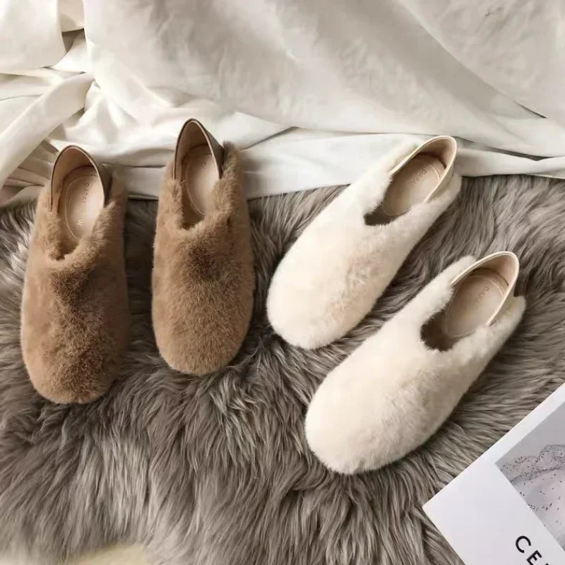 2025 new Mule Slippers Women Winter Home Shoes Slip on Furry Loafers with Butterfly Knot Fur Slides Female Lush Fluffy Moccasins 241014