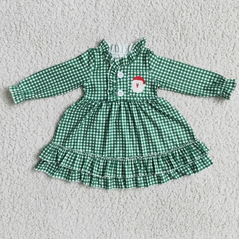 Wholesale Nightclothes Baby Boy Christmas Pajamas Clothes Santa Shirt Green Plaid Pants Set Infant Kids Boutique Children Outfit 241014