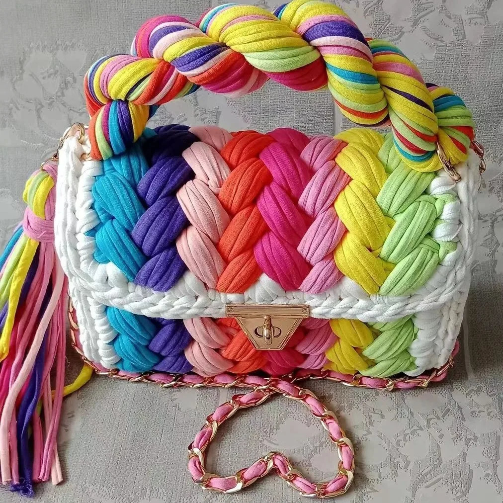 Womens shoulder bag handmade crochet womens fabric strap y ner handbag 241014