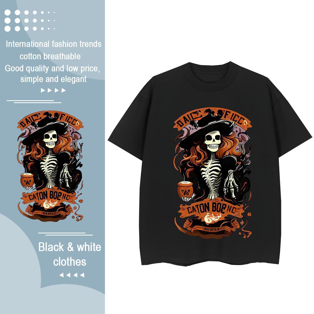 Fashion Womens T Shirts 230g Pure Cotton Breathable Crew Neck Casual skull Unisex Tshirts Popular Anime Wear