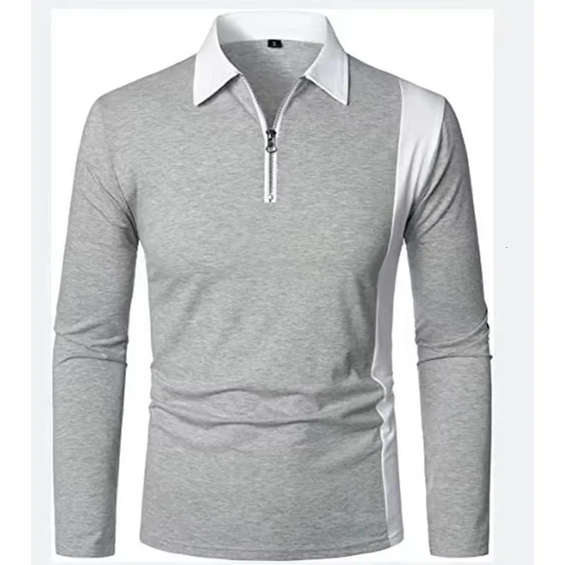 Mens long sleeved two-color decal fashion mens colorful decal fashion matching mens lapel long sleeved mens polo shirt 240930