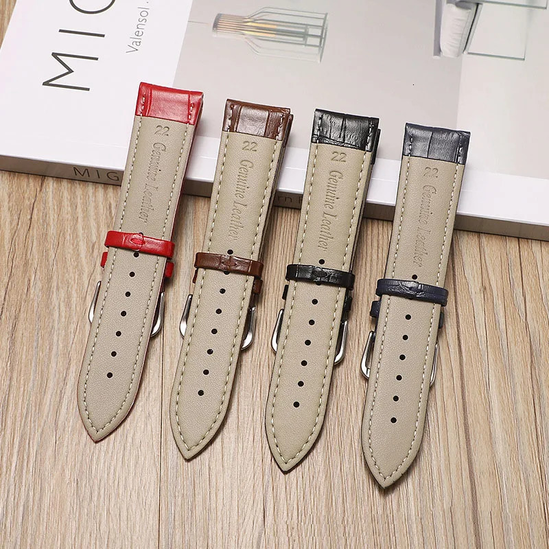 Leather Watch Strap with Bamboo Knot Pattern Universal Replacement Watchband Black Brown Blue Red White Pink 1224mm 241010