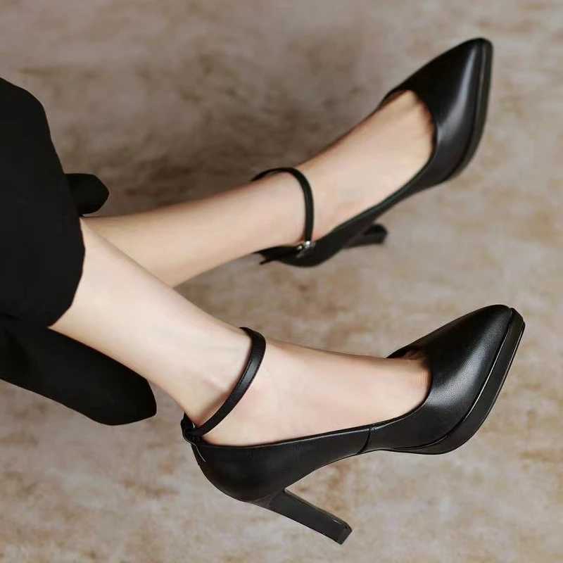 2023 Spring and Autumn Season New Fashion Pointed Shallow Mouth One Line Buckle Solid Color Womens Mary Jane Single ShoesLX241014