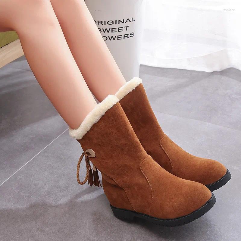 Boots Ankle For Women Snow Female Round Toe Winter Suede Mid-Calf Botas Feminina Sdc45