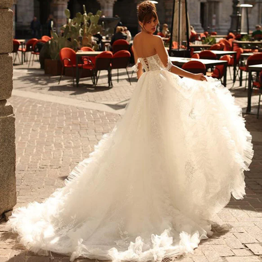 Off Shoulder A-Line Wedding Dresses Appliques Romantic Bridal Gowns 2024 Beach Women Brides Princess Plus Size Vestido de Noiva