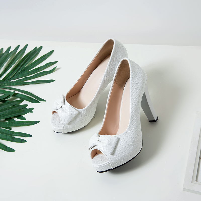 Sweet Bowtied Women's High Heels Pumps Shoes Elegant Black White Heeled 2024 Spring Peep Toe Party Office Wedding Shoes Female