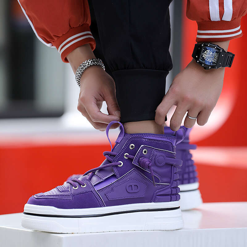 INS Style Purple Men's Skateboard Streetwear High Top Platform Sneakers Fashion Lace-up Outdoor Men Skate Board Shoes