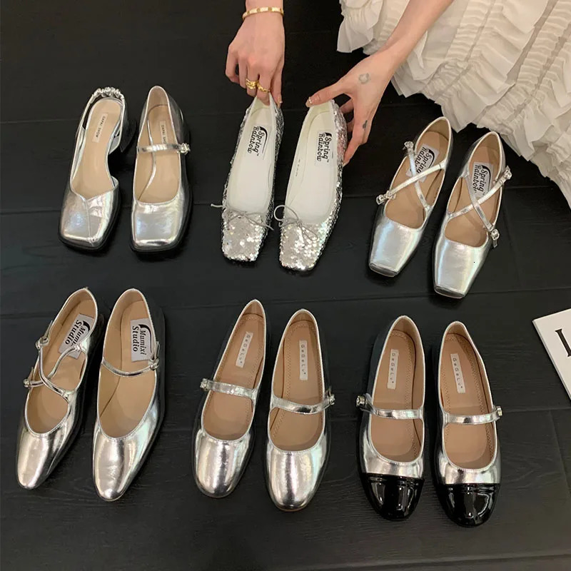SliveSpring Women Flat Fashion Gold Round Toe Sahllow Ladies Elegant Mary Jane Shoes Soft Dress Ballerinas 241014