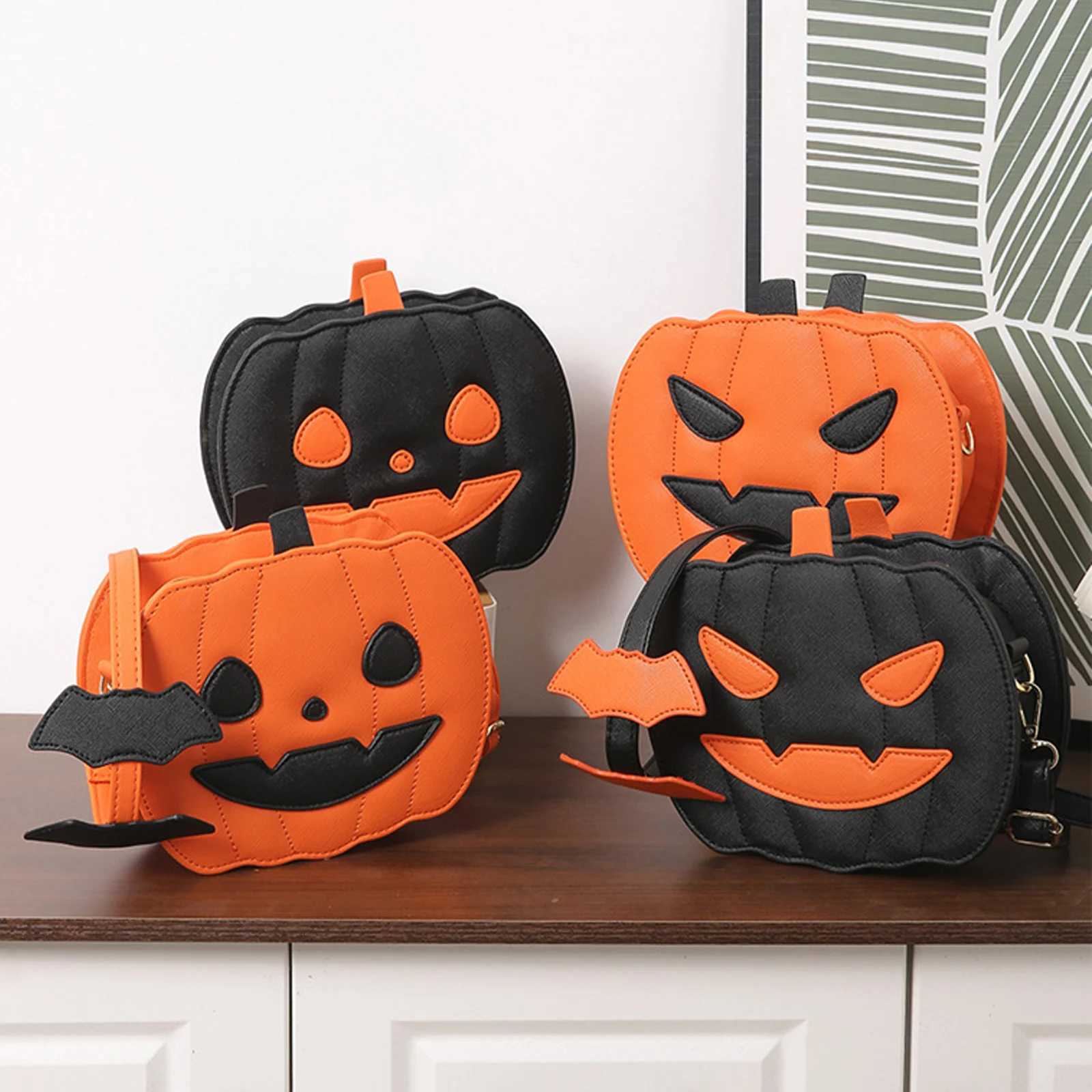 Interesting Pumpkin Cross Body Bag Fashion PU Leather Shoulder Lower Arm Bag Orange Black Cute Cartoon Devil Messenger Bag M241014