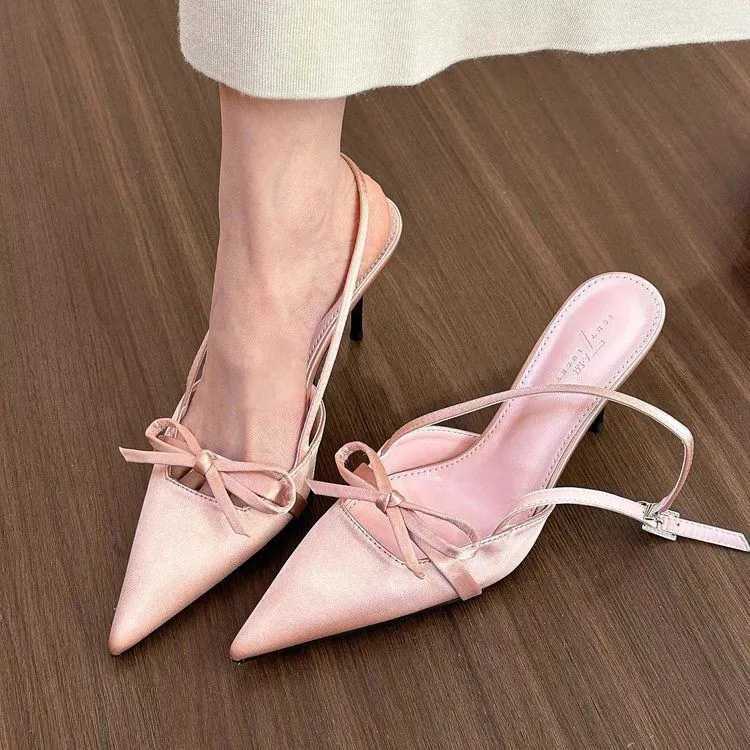 Pointy single-shoe women 2024 new spring stiletto sandals French with skirt temperament high heels kAWaii shoesLX241014