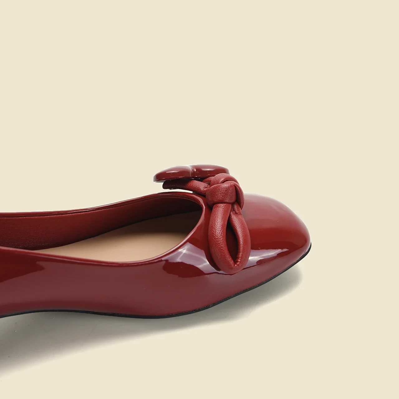 Shoes for Women 2024 Low Heel Elegant Ladies Summer Footwear Normal PU Leather Casual Square Toe with Bow RedLX241014