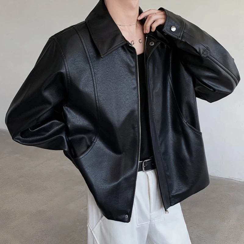 IEFB Mens PU Leather Short Zipper Jacket 2024 Autumn Winter Fashion Trend Cleanfit Curved Knife Male Jackets 9C7351 241011