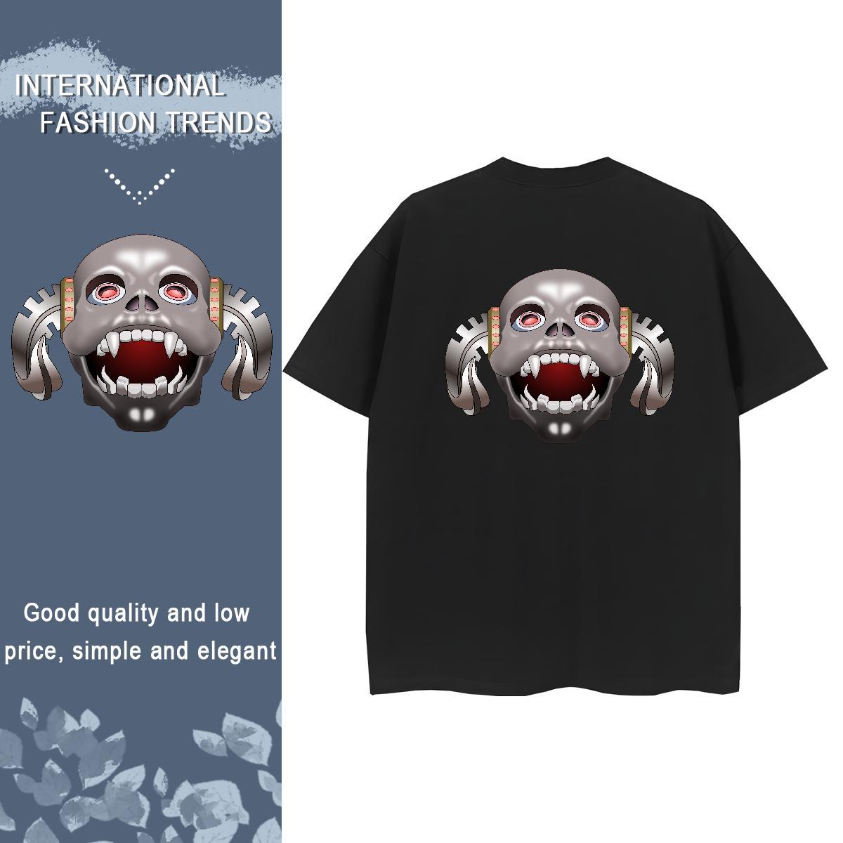 Fashion New T-Shirts for Women 230g Cotton Breathable Crew Neck Summer Casual skull Women Tshirts Loose DIY Printed Wear