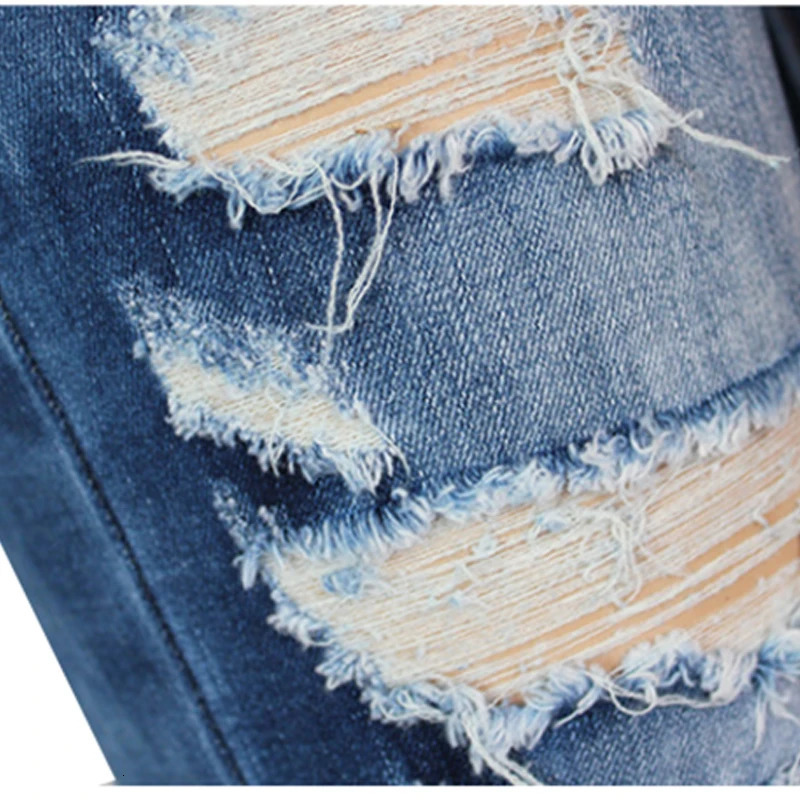 Women Jeans Blue Slim Ripped for Skinny Distressed Washed Stretch Denim Mom High Waist Pants Femme Bleached 241007