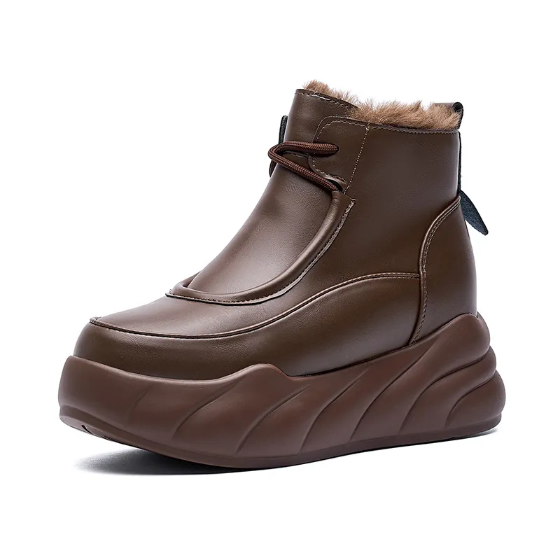Designer Boot Hairy Snow Boots Female Fur One Winter 2024 Plus Cashmere Large Cotton Warm Inside Height-Raising Daddy Shoes H240826
