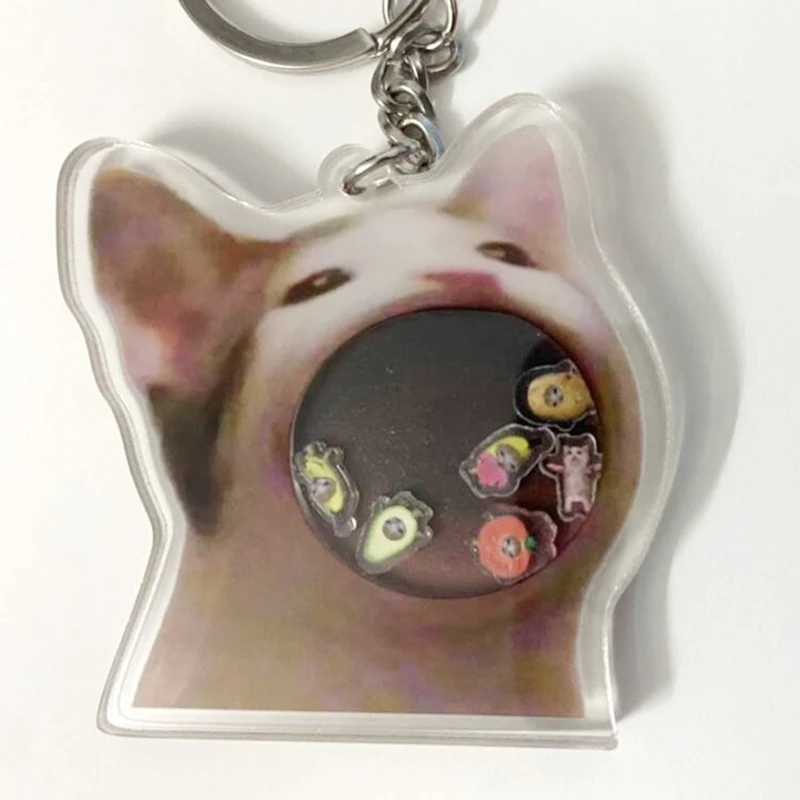 Dynamic vibrating mouth cat acrylic keychain cute cartoon animal keychain bag pendant personalized holographic keychain fashion Y241014