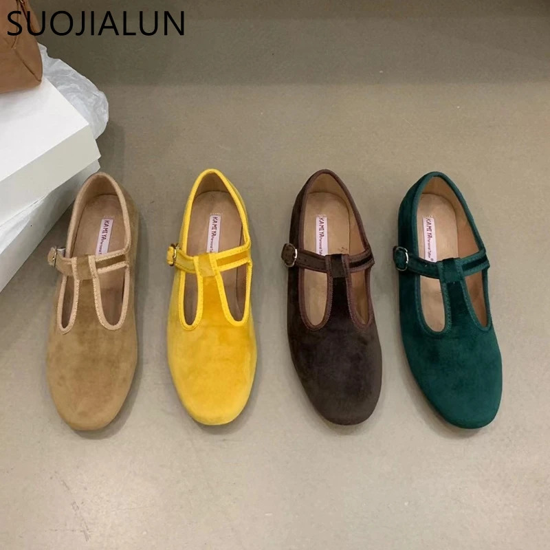 SUOJIALUN New Autumn Women Fashion Round Toe Slip On Ladies Elegant Mary Jane Soft Flat Heel Ballerinas Shoes 241014