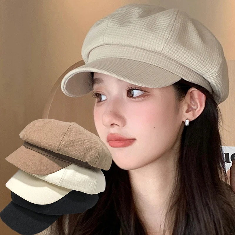 Retro Autumn Winter Hats for Women Solid Plain Octagonal Cap Men Ladies Casual Hats Winter Berets Women Painter Caps 241009