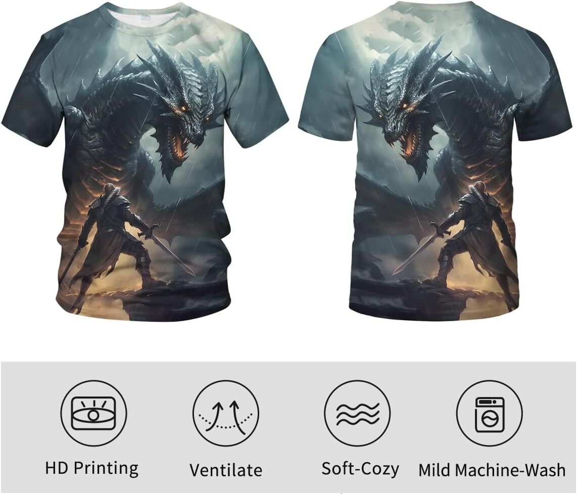 Mens T shirt Men's Animal Shirt Retro Dragon 3D Printing Graphic Short Sleeve Top tee Casual tops summer clothes Trendy Fashion cool