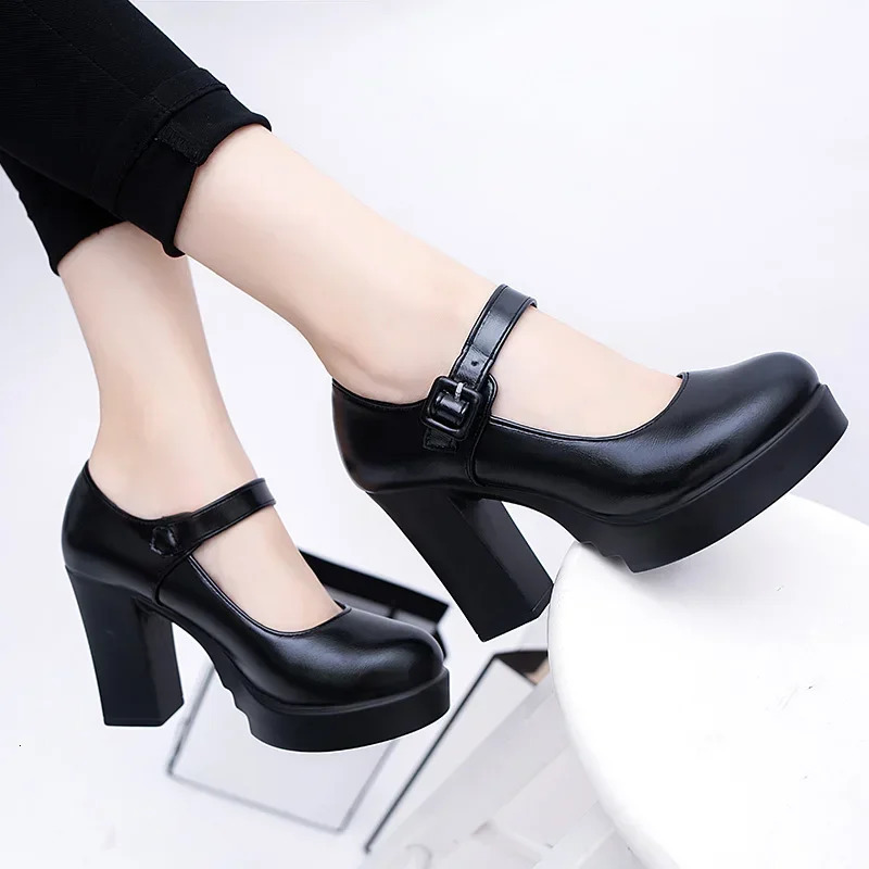 Shoes Mary Janes Womens High Fashion Buckle Strap New Dress Pumps Round Toe Heels Women 241014