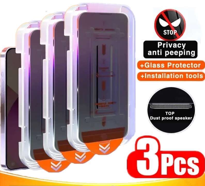 3Pcs 8K Dust free Installation Tempered Glass For iPhone 13 11 12 Pro Max Mini 15 14 Plus X XR XS Privacy Screen Protector