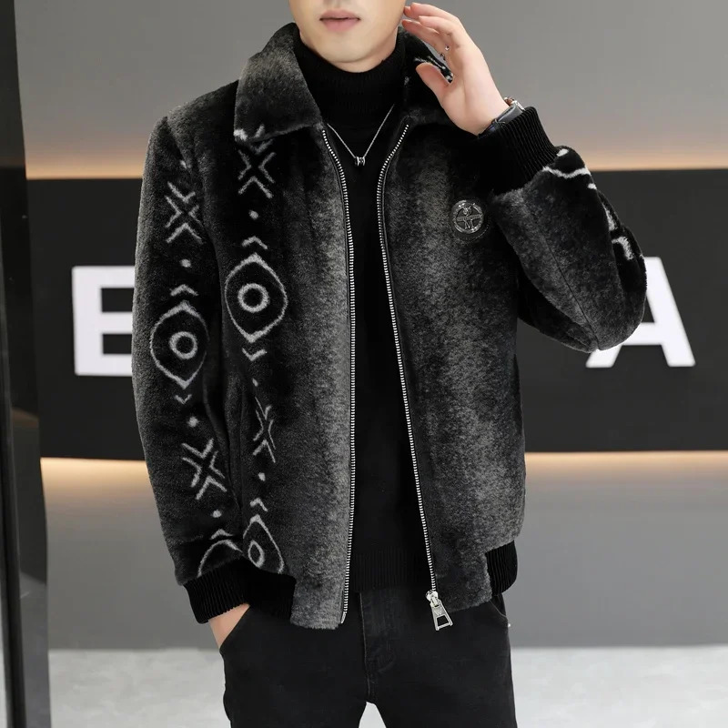 2023 Winter Faux Fur Mink Jackets Men Thicken Warm Coat fashion lapel Casual Business Social Overcoat Clothing 241008