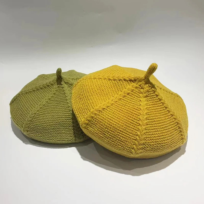 Fashion Solid Color Warm Knitted Autumn Winter Women Girl Beret French Artist Beanie Hat for Lady Soft Simple Retro Cap 241009