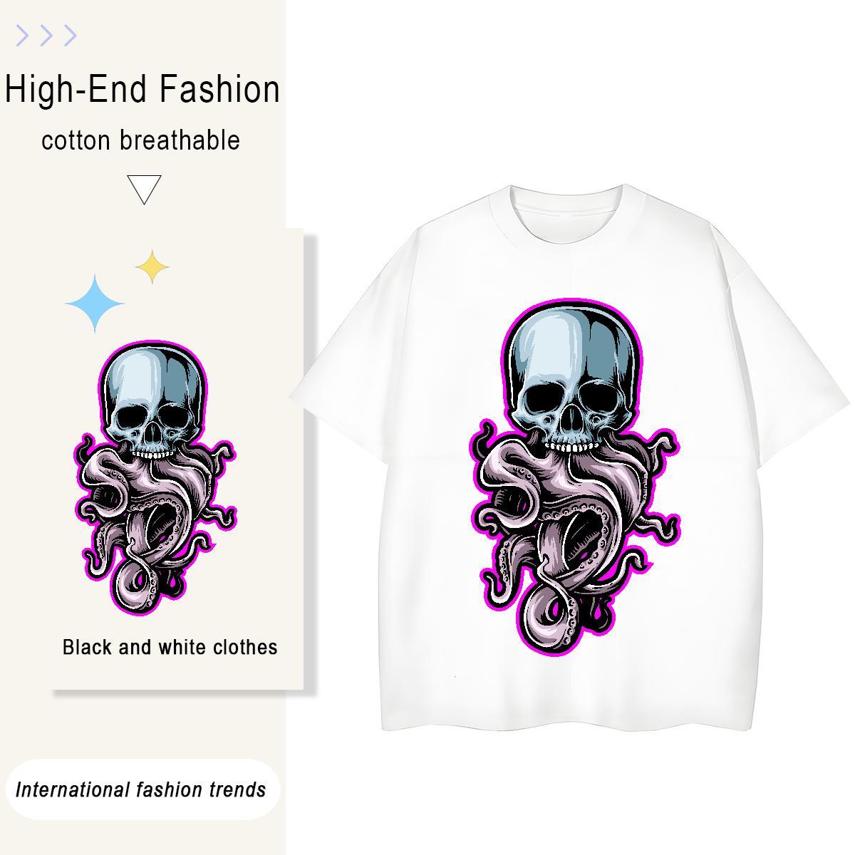 New T Shirts Women 230g Pure Cotton Short sleeve Soft Casual Daily Wear skull Couples T Shirts 5A Customized Clothings