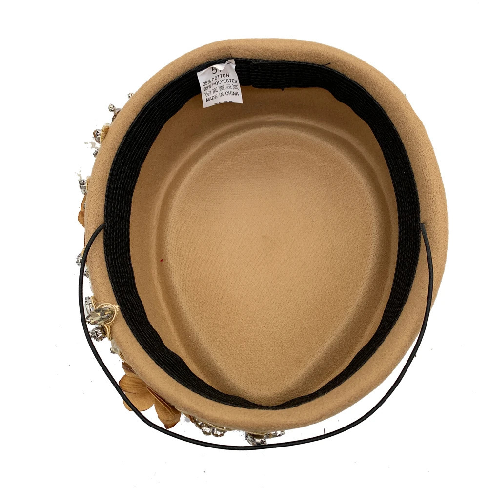 Vintage Felt Turban Hat For Women Church Derby Fascinator With Flower Ladies Soft Beret Caps For party Airline Stewardess Hat 241009