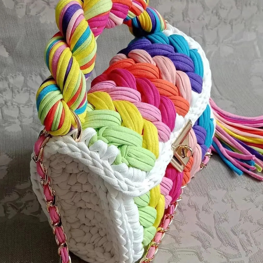 Womens shoulder bag handmade crochet womens fabric strap y ner handbag 241014