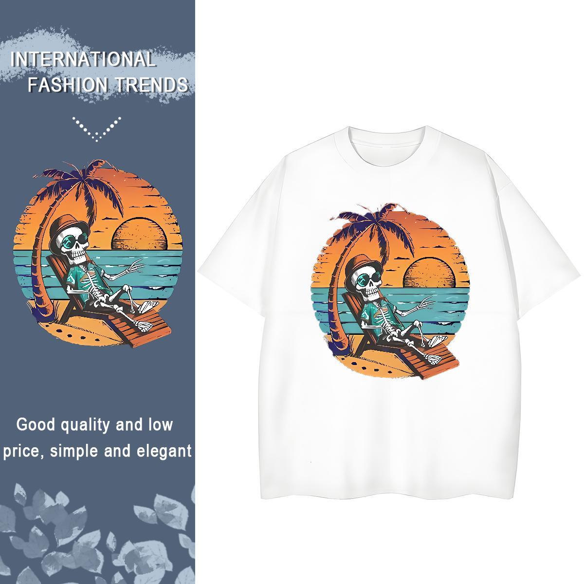 2024 Casual T-Shirts for Women 230g Cotton Crew Neck Casual Beach skull Women Tshirts Popular Custom Printed Clothes Shirt