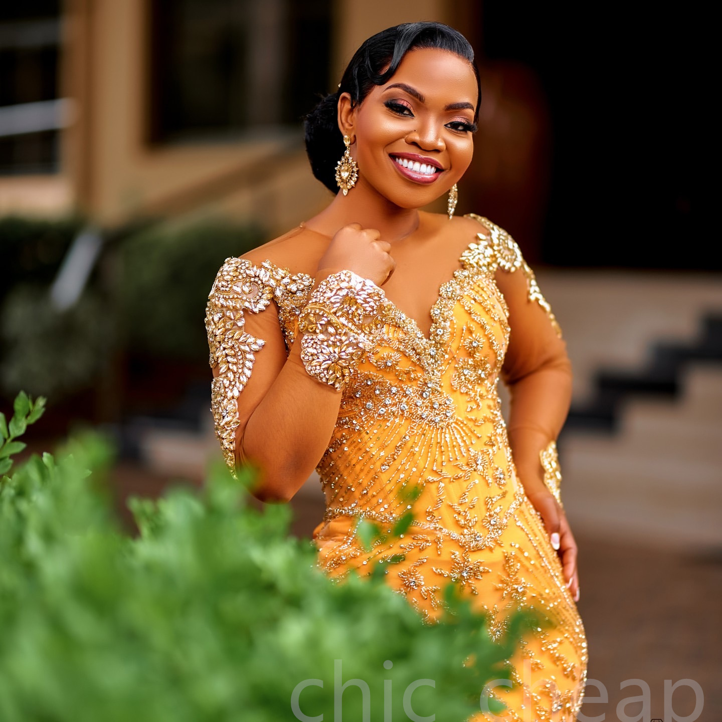 Aso Ebi 2024 Yellow Mermaid Prom Dresses Beaded Rhinestones Sequined Evening Formal Party Second Reception Birthday Gowns Dress For Special Occasions 