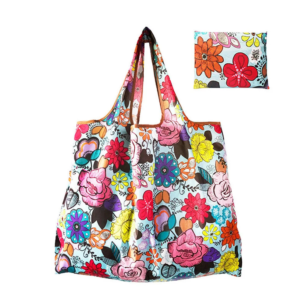 Nylon Foldable Recycle Shopping BagEco Friendly Ladies Reusable Tote Bag Floral Fruit Vegetable Grocery Pocket 241011